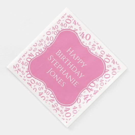 40e Birthday Pink/White Random Pattern 40 Servet (Hoek)