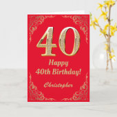 40e Birthday Red en Gold Glitter Lijst Kaart (Gele Bloem)
