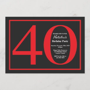 40e Birthday Red en zwart karton Kaart