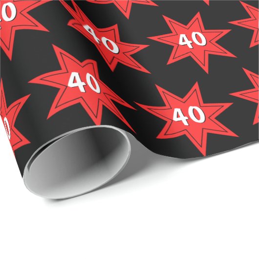 40e Birthday Red Star Cadeaupapier (Rol Hoek)