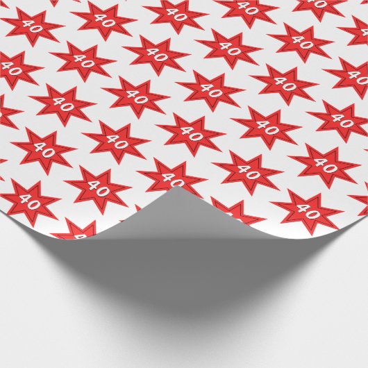 40e Birthday Red Star Cadeaupapier (Hoek)