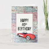 40e Birthday Retro Corvette op Kaart (Voorkant)