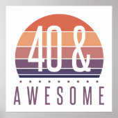 40e Birthday Retro Sunset Poster (Voorkant)
