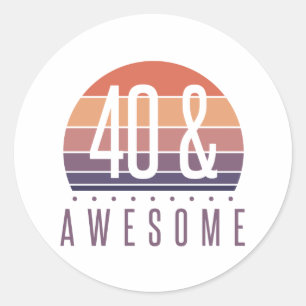 40e Birthday Retro Sunset Ronde Sticker