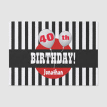 40e Birthday Stripes and Balloons BLACK RED A08