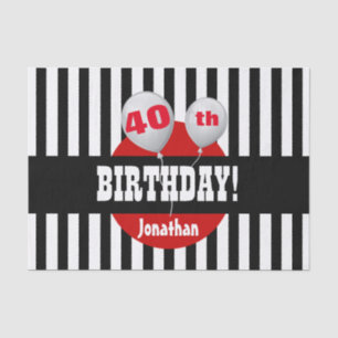40e Birthday Stripes and Balloons BLACK RED A08 Tissuepapier