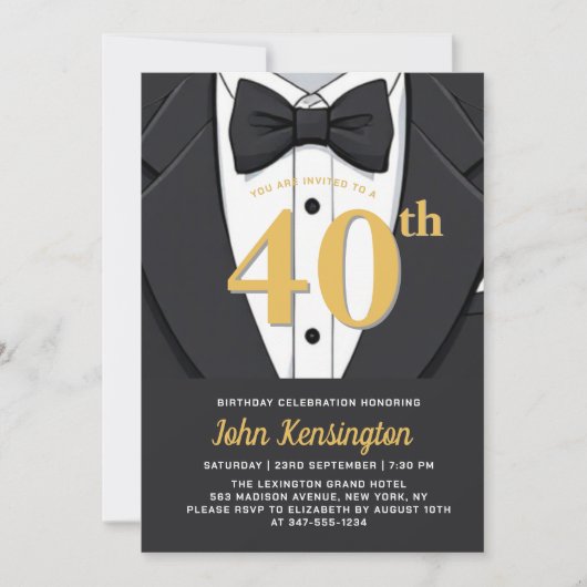 40e Black and Gold Tuxedo verjaardagsevenement Kaart (Voorkant)