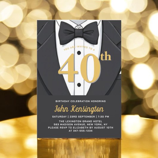 40e Black and Gold Tuxedo verjaardagsevenement Kaart