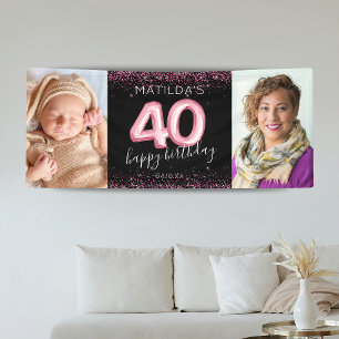 40e Black Pink Verjaardag Foto Banner