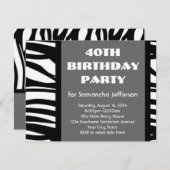 40e Black+White Zebra Uitnodigingen (Voorkant / Achterkant)