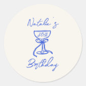 40e Blauwe Hand Getrokken Boog Champagne Glas Verj Ronde Sticker (Voorkant)