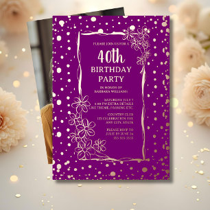 40e Bloemen Aangepaste Verjaardagsfeest Glam Glitz Folie Uitnodiging