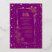 40e Bloemen Aangepaste Verjaardagsfeest Glam Glitz Folie Uitnodiging (Voorkant)