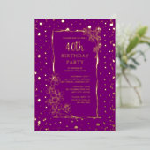40e Bloemen Aangepaste Verjaardagsfeest Glam Glitz Folie Uitnodiging (Staand Voorkant)