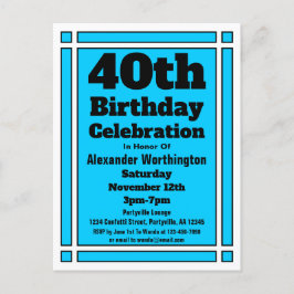40e Bright Blue Birthday Invitation Briefkaart
