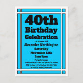 40e Bright Blue Birthday Invitation Briefkaart (Voorkant)