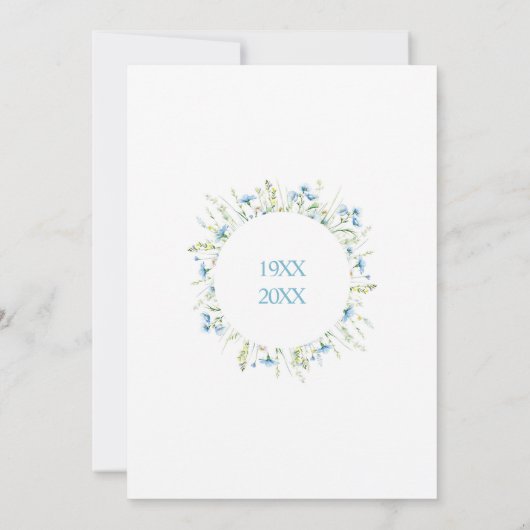 40e bruiloft Blue Wildflower Jubileum Save The Date (Achterkant)