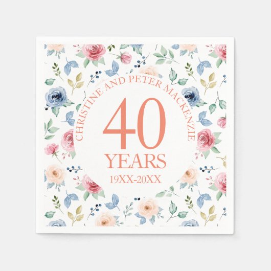 40e bruiloft Blush Rozen Jubileum Servet (Voorkant)