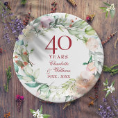 40e bruiloft chique rozen bloemig papieren bordje