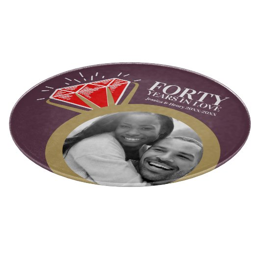 40e bruiloft feest met rode gemstone snijplank (Hoek)