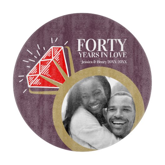 40e bruiloft feest met rode gemstone snijplank (Voorkant)