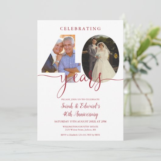 40e bruiloft Jubileum 2 foto Ruby Kaart (Staand voorkant)