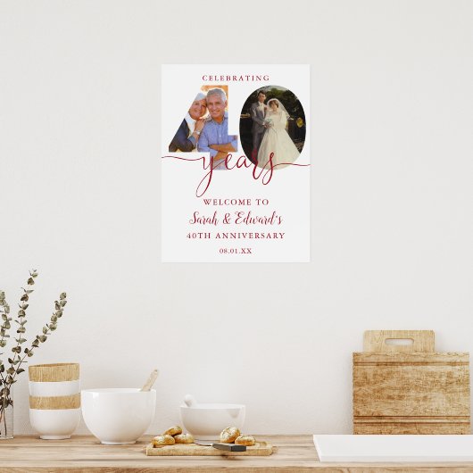40e bruiloft Jubileum 2 Foto Welkom Teken Poster (Keuken)