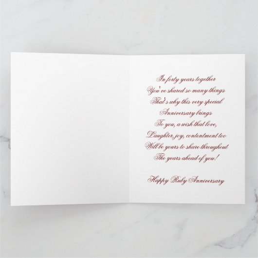 40e bruiloft Jubileum 8x5x11 Kaart (Binnen)