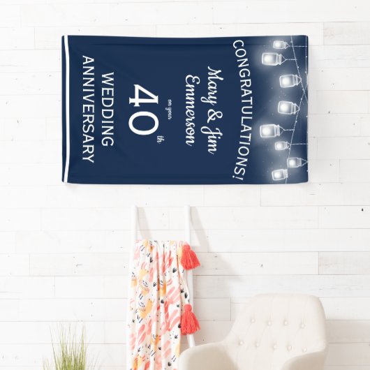 40e bruiloft Jubileum Banner Navy White (Insitu)