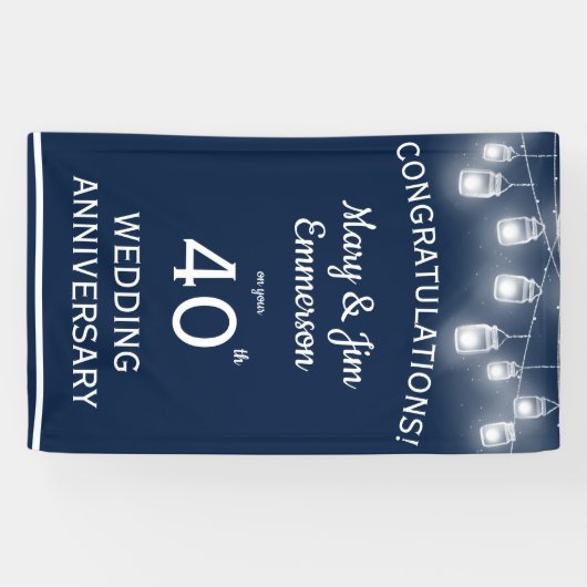 40e bruiloft Jubileum Banner Navy White (Horizontaal)
