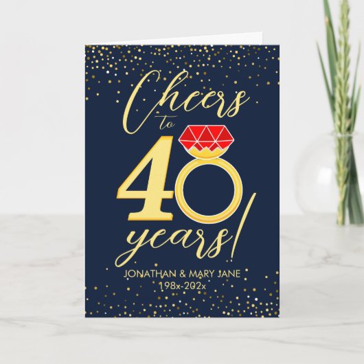 40e bruiloft Jubileum Cheers Ring Kaart (Voorkant)