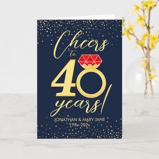 40e bruiloft Jubileum Cheers Ring Kaart (Gele Bloem)