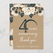 40e bruiloft Jubileum Dank u Floral Bedankkaart (Voorkant / Achterkant)