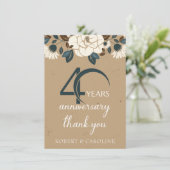 40e bruiloft Jubileum Dank u Floral Bedankkaart (Staand voorkant)