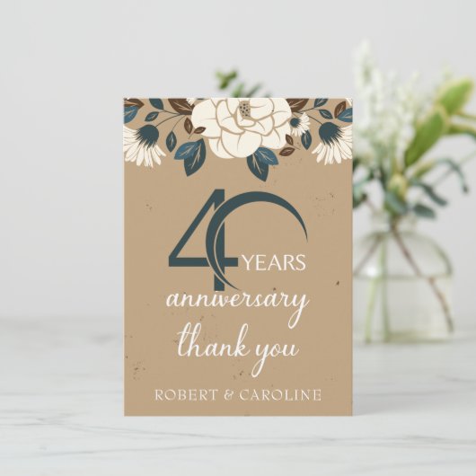 40e bruiloft Jubileum Dank u Floral Bedankkaart (Staand voorkant)