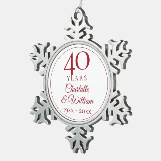 40e bruiloft Jubileum Elegant Ruby Tin Sneeuwvlok Ornament (Rechts)