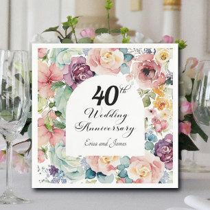 40e bruiloft Jubileum Elegant Script Floral Servet