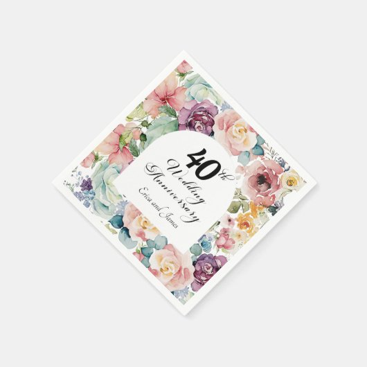 40e bruiloft Jubileum Elegant Script Floral Servet (Hoek)