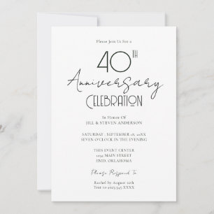 40e bruiloft Jubileum Elegant Script Invitation Kaart
