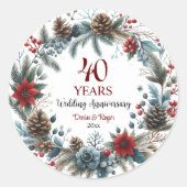 40e bruiloft jubileum Elegante Winter Ronde Sticker (Voorkant)