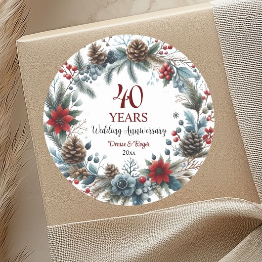 40e bruiloft jubileum Elegante Winter Ronde Sticker