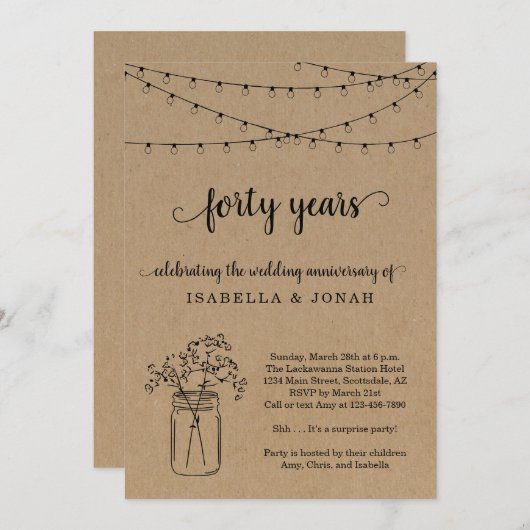 40e bruiloft Jubileum Feestuitnodiging Kaart (Voorkant / Achterkant)