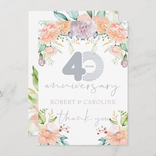 40e bruiloft Jubileum Floral Dank u Bedankkaart (Voorkant / Achterkant)