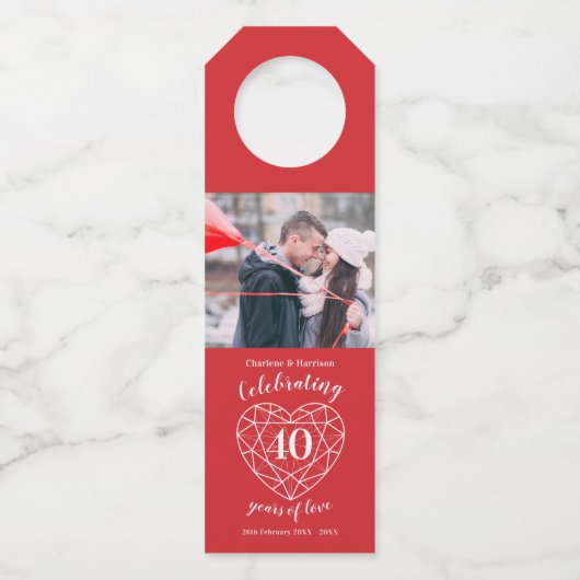 40e bruiloft Jubileum foto edelsteen hart Flessenhanger (Voorkant)