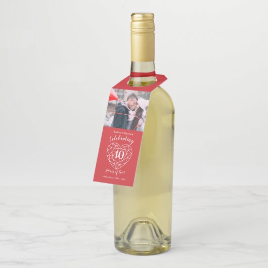 40e bruiloft Jubileum foto edelsteen hart Flessenhanger (Schuin)