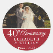 40e bruiloft Jubileum foto Elegant Ruby Ronde Sticker (Voorkant)