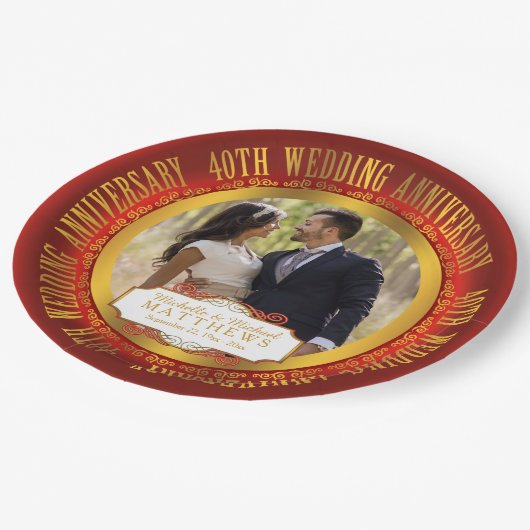 40e bruiloft Jubileum Foto rood | Verguld Papieren Bordje (Gekanteld)