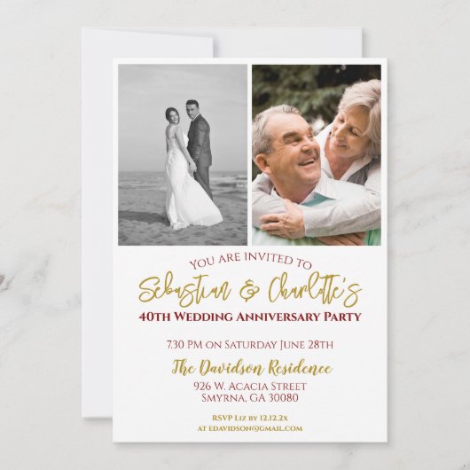 40e bruiloft Jubileum foto Ruby Kaart (Voorkant)