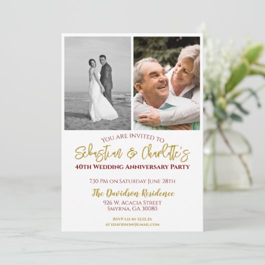 40e bruiloft Jubileum foto Ruby Kaart (Staand voorkant)