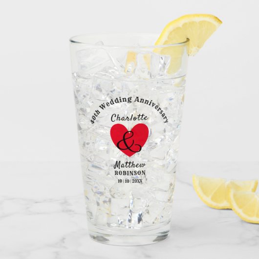 40e bruiloft Jubileum Gift Personalized Glas (Achterkant ijs)